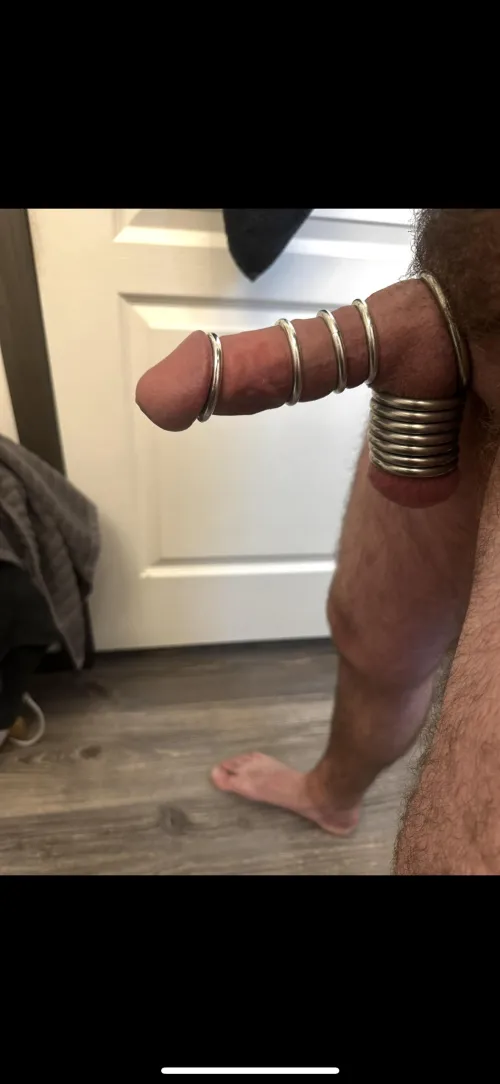 Enjoying a ball stretch while having my cock throb and leak 😈