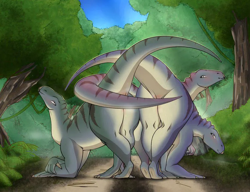 PoV: You're a carnivore strolling through the forest and the Iguanodons are rolling out a new survival strategy. (arttukorppu)