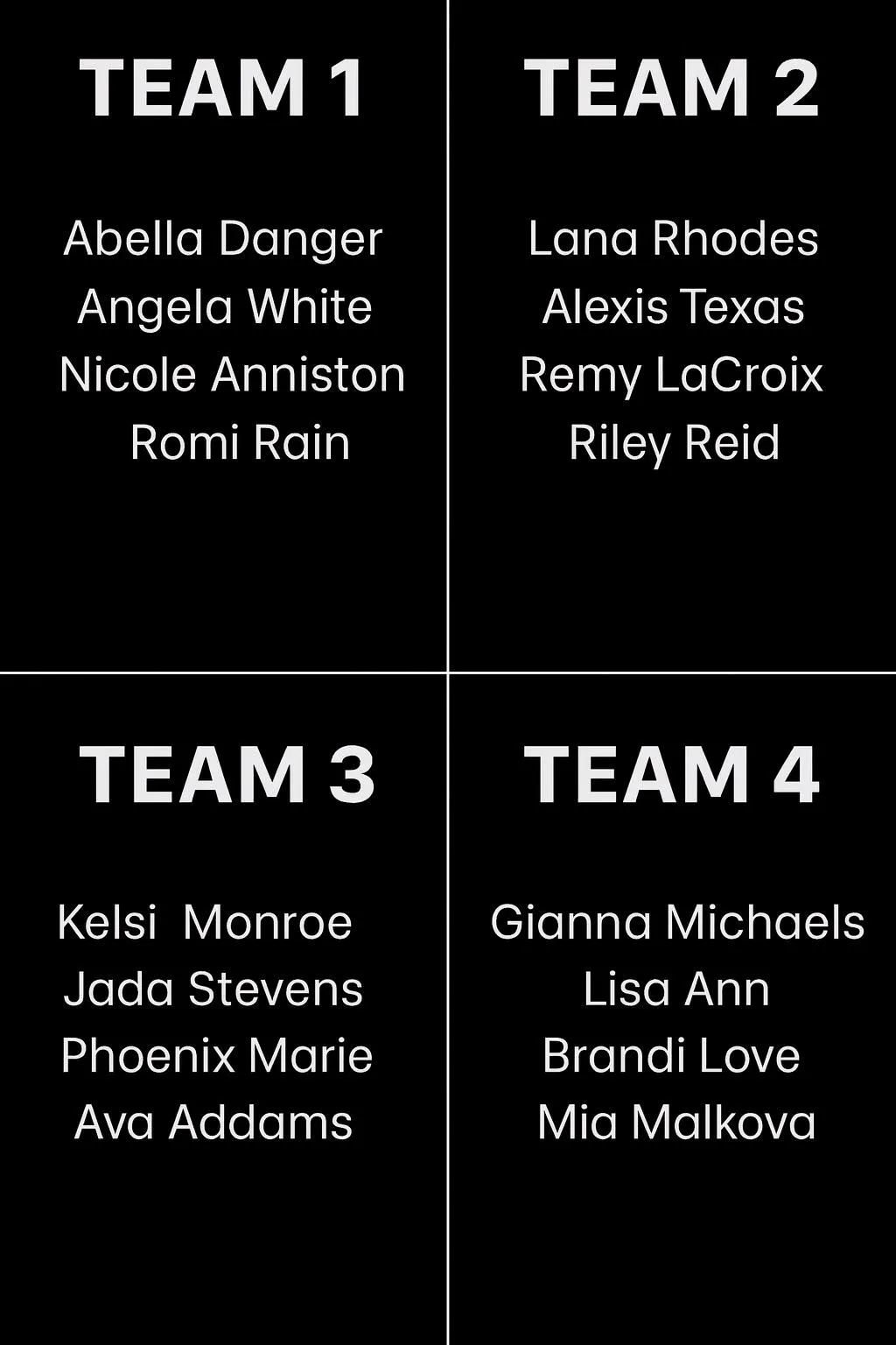 Friends and I did a Pornstar Mt. Rushmore draft, who won?