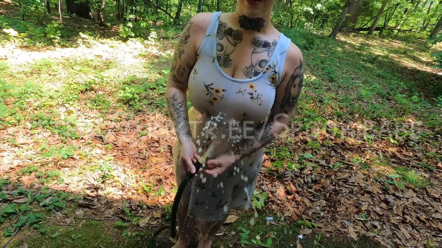 Hosed down after a hike, white dress and wet everywhere(;