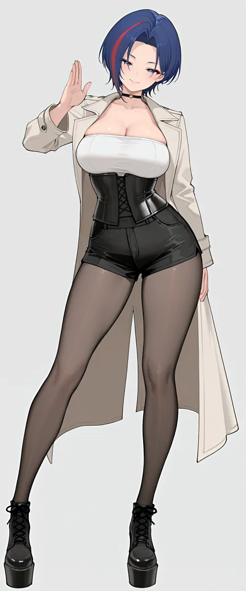 The Lethal Corset, Hotpants, & Long Coat Combo