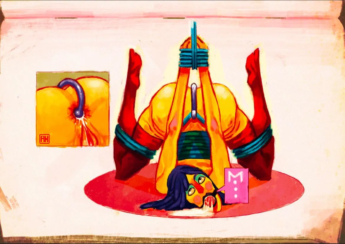 Bondage rope tied and anal hooked artwork