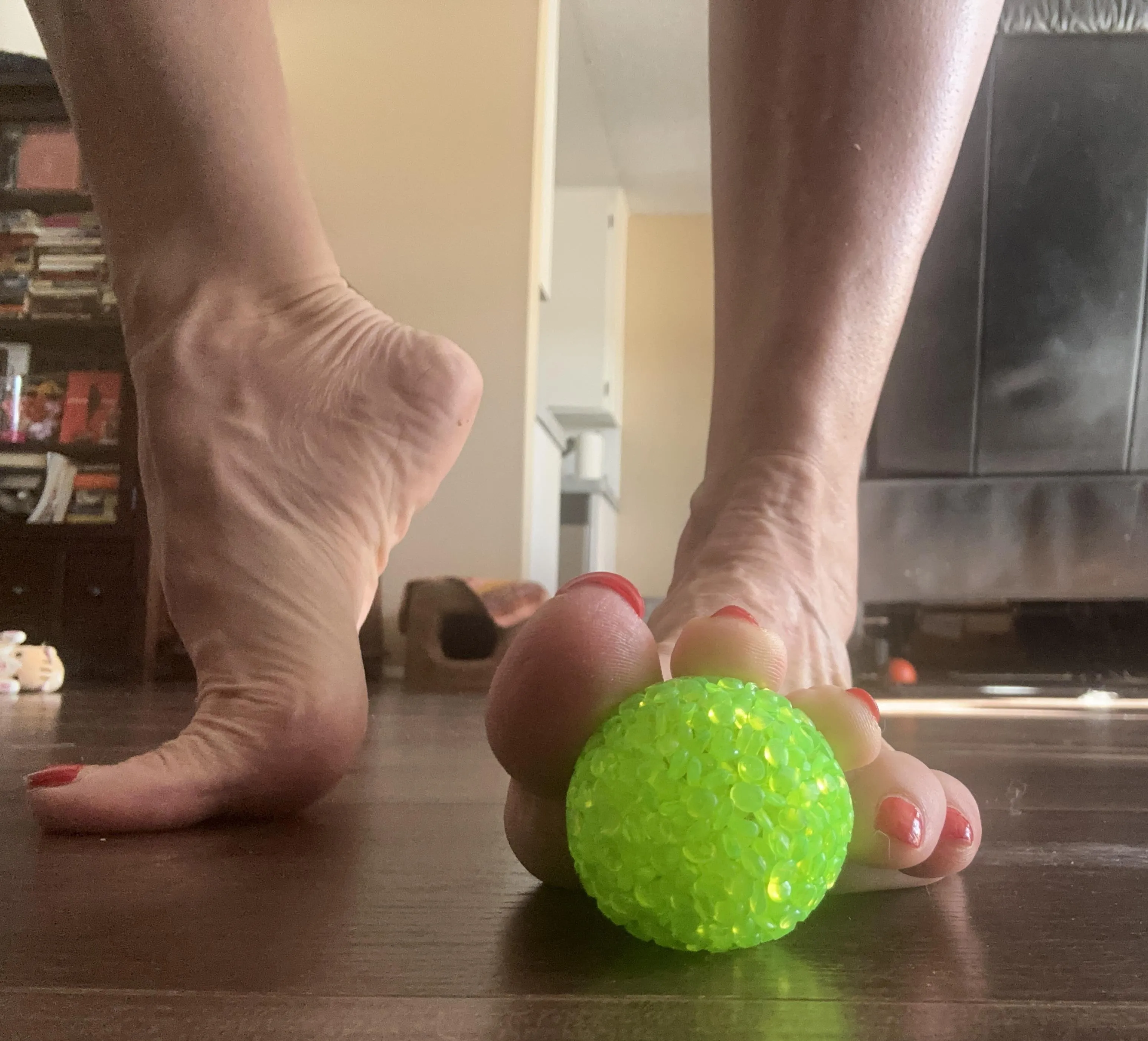 i love to play with balls with my feet.
