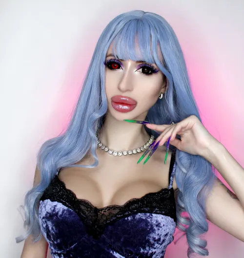 Real plastic doll with glossy pink lips