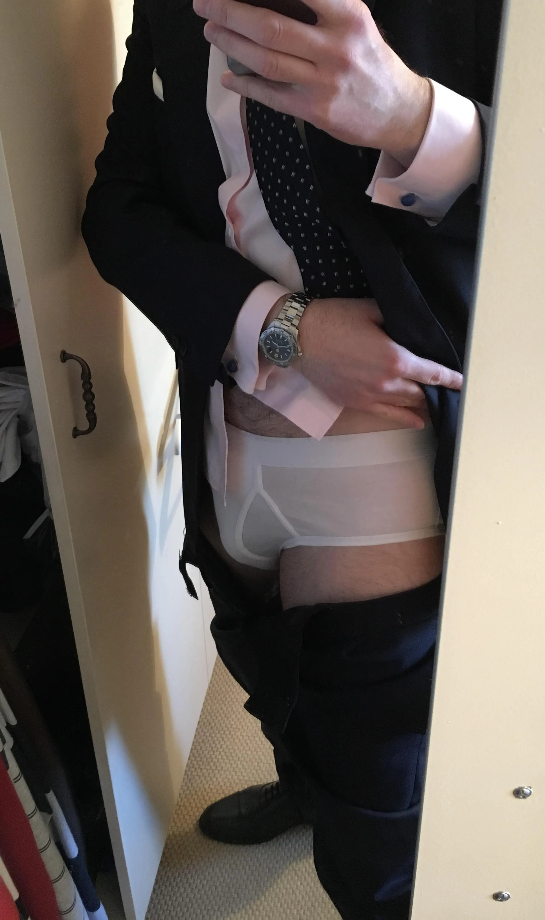 I usually prefer a skimpier brief (without a fly) under my suit, but some days call for something more sensible.