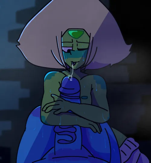 Peridot using her flat chest to pleasure Lapis's massive girthy member (drawinecchi)