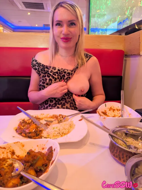 Flashing my tit while at the local Indian Restaurant