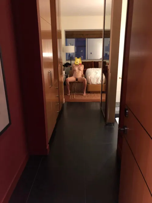 Handcuffed, with the door propped open. Cuming in?