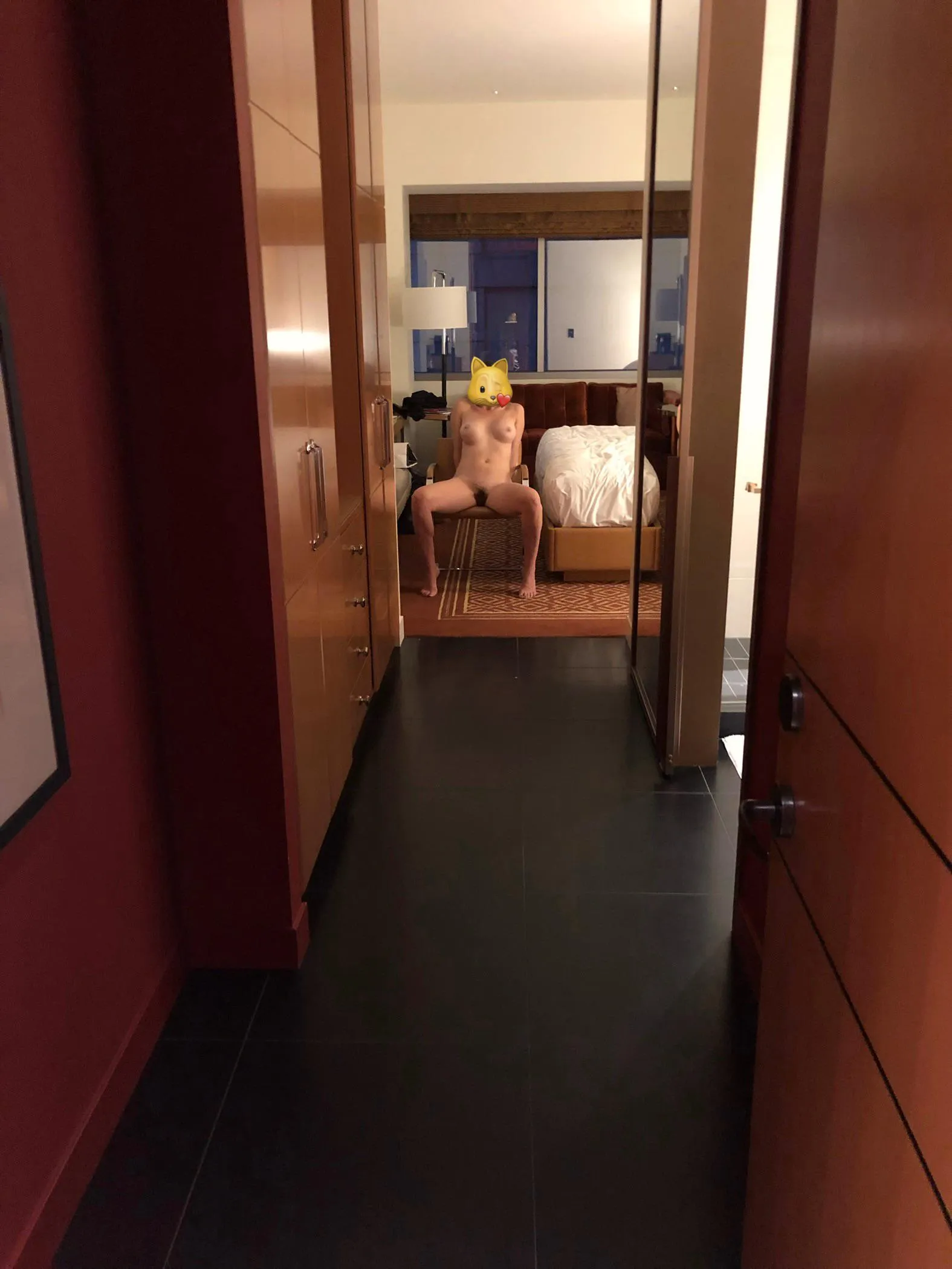 Handcuffed, with the door propped open. Cuming in?