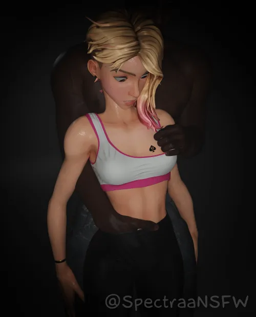 He saw Gwen's tattoo peaking out of her bra~ (SpectraaNSFW)