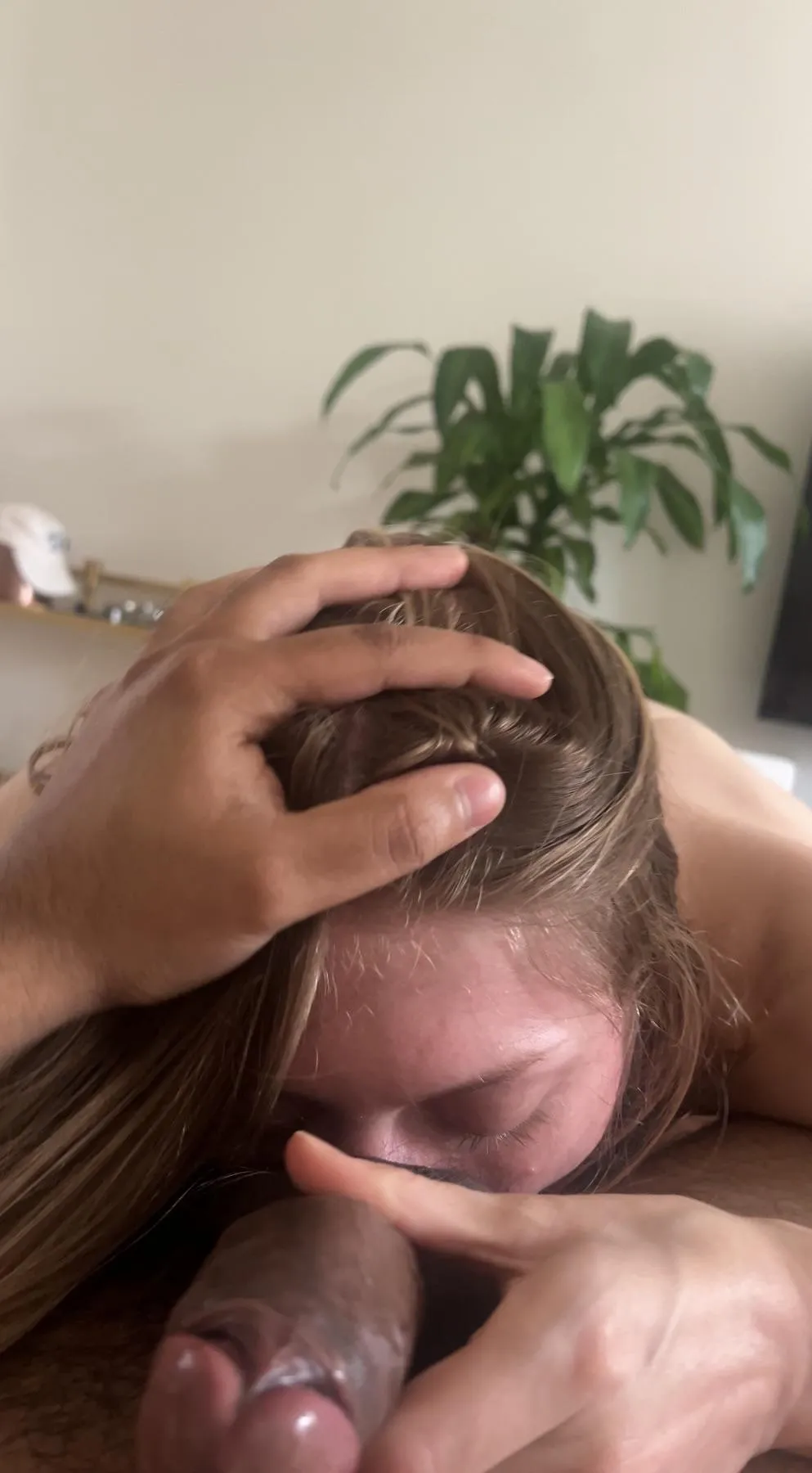 White slut sucking my brown balls