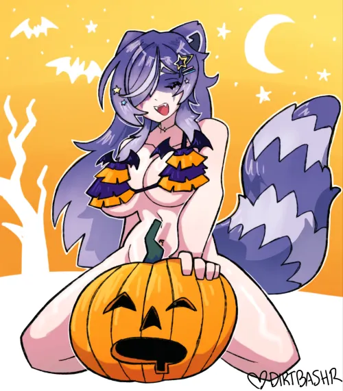 Snuffy really loves this pumpkin (dirtbashr)