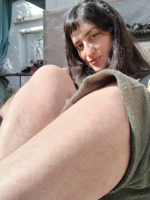 Imagine the tickle of my leg hair on your face