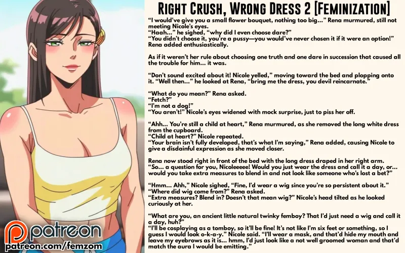 Right Crush, Wrong Dress 2 Feminization Caption