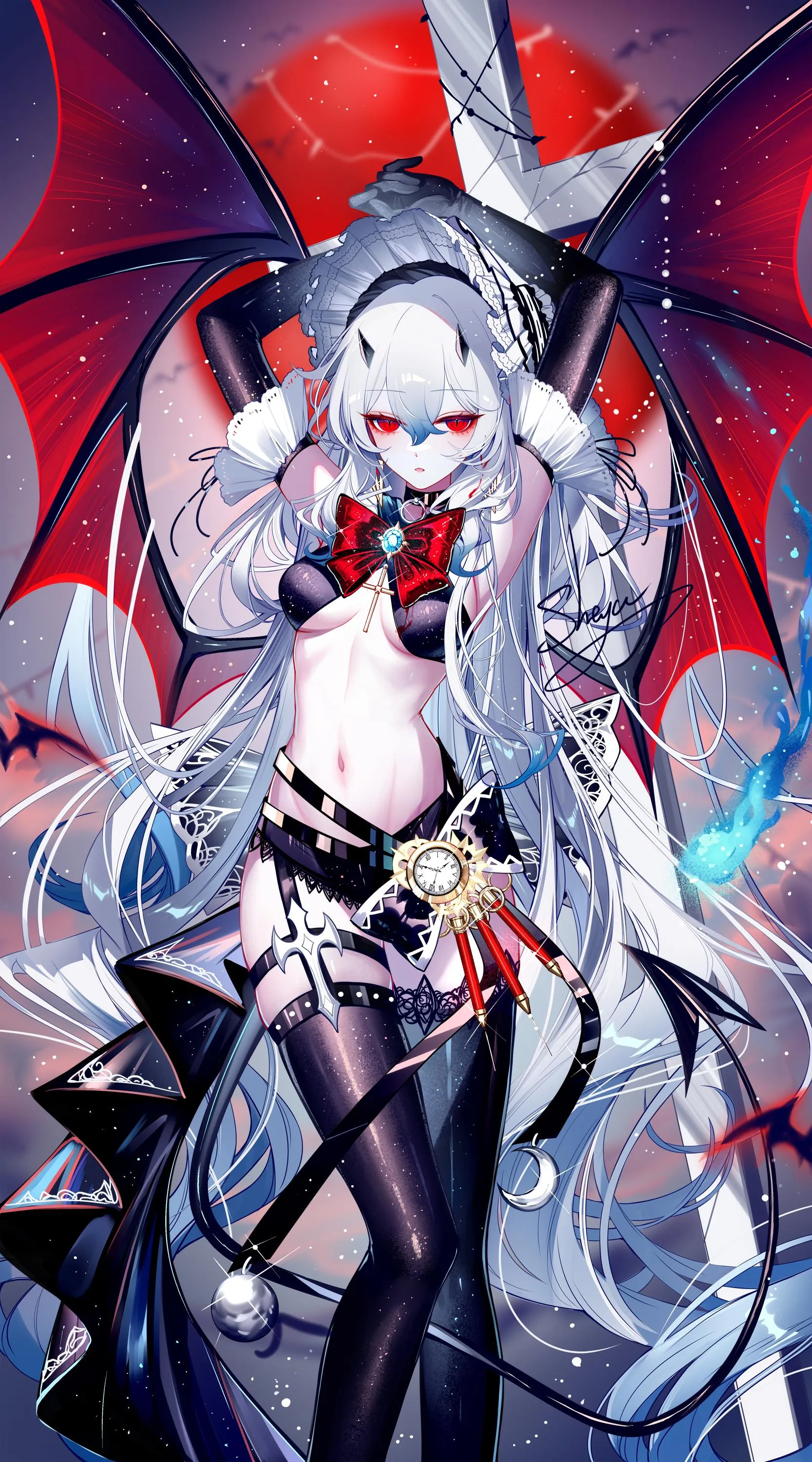 Demon girl under a blood moon