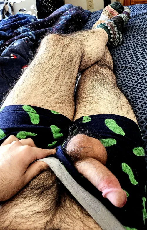 Hairy legs, bush, and cock ;)