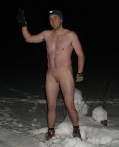snowy nude hike at night