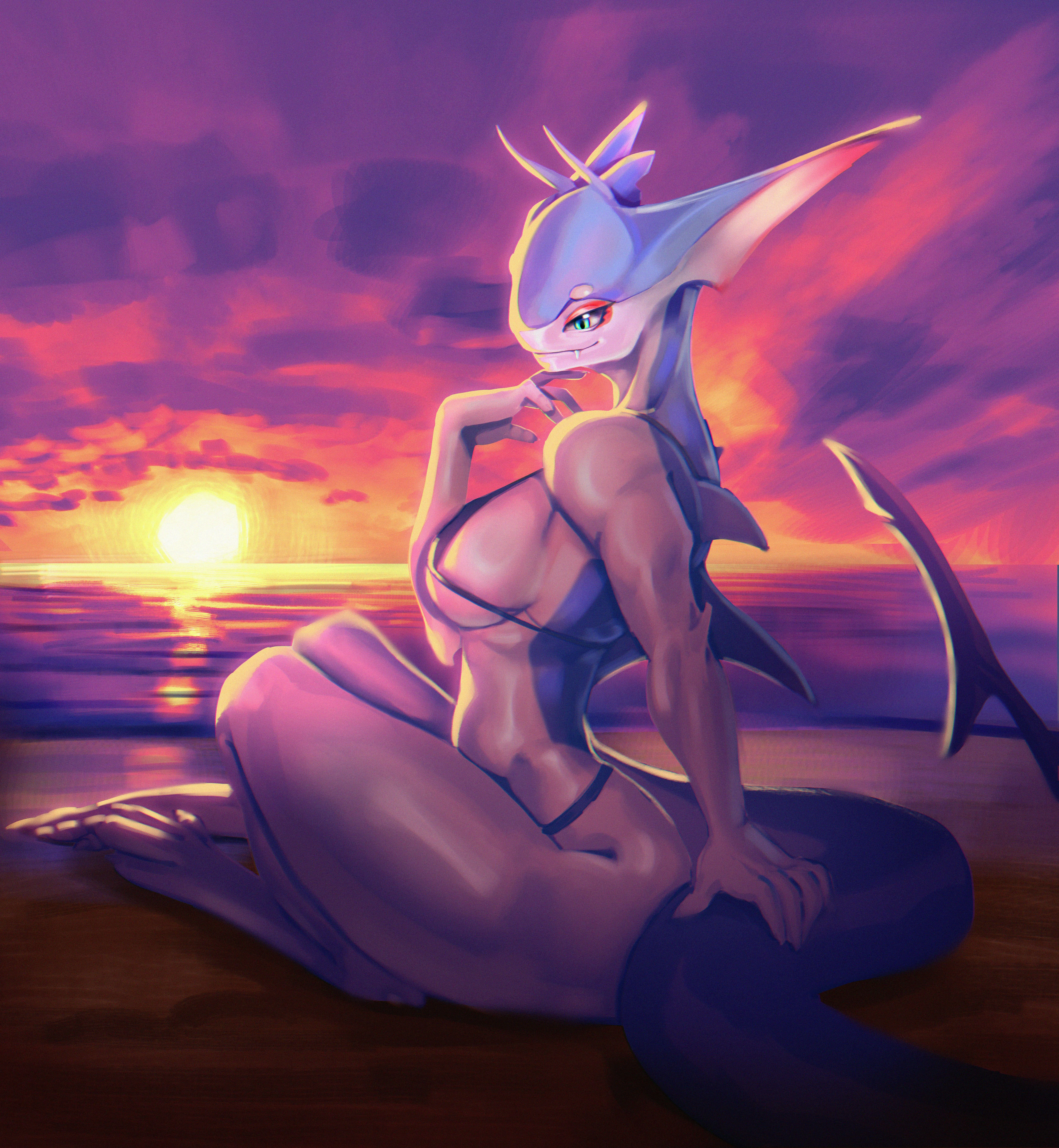 Shark-girl OC art by me (@xip_rm) and OC from my friend [u/ImRenaro]