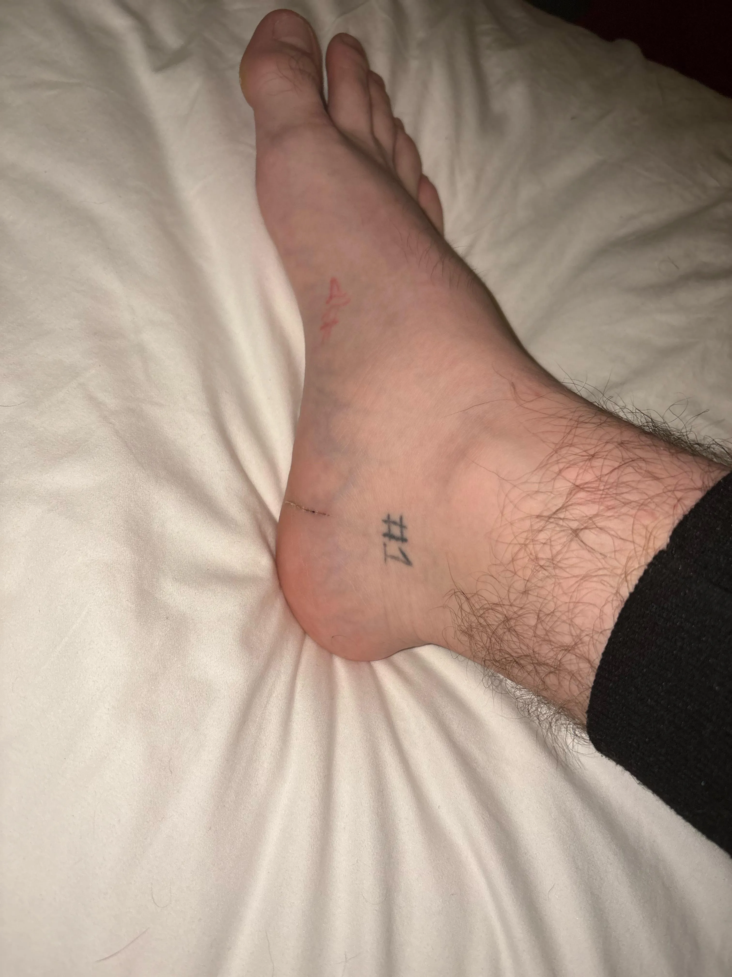 Tattooed and hairy size 12.5, Don’t mind the cut I recently sliced my foot open. Dm for those if your into that