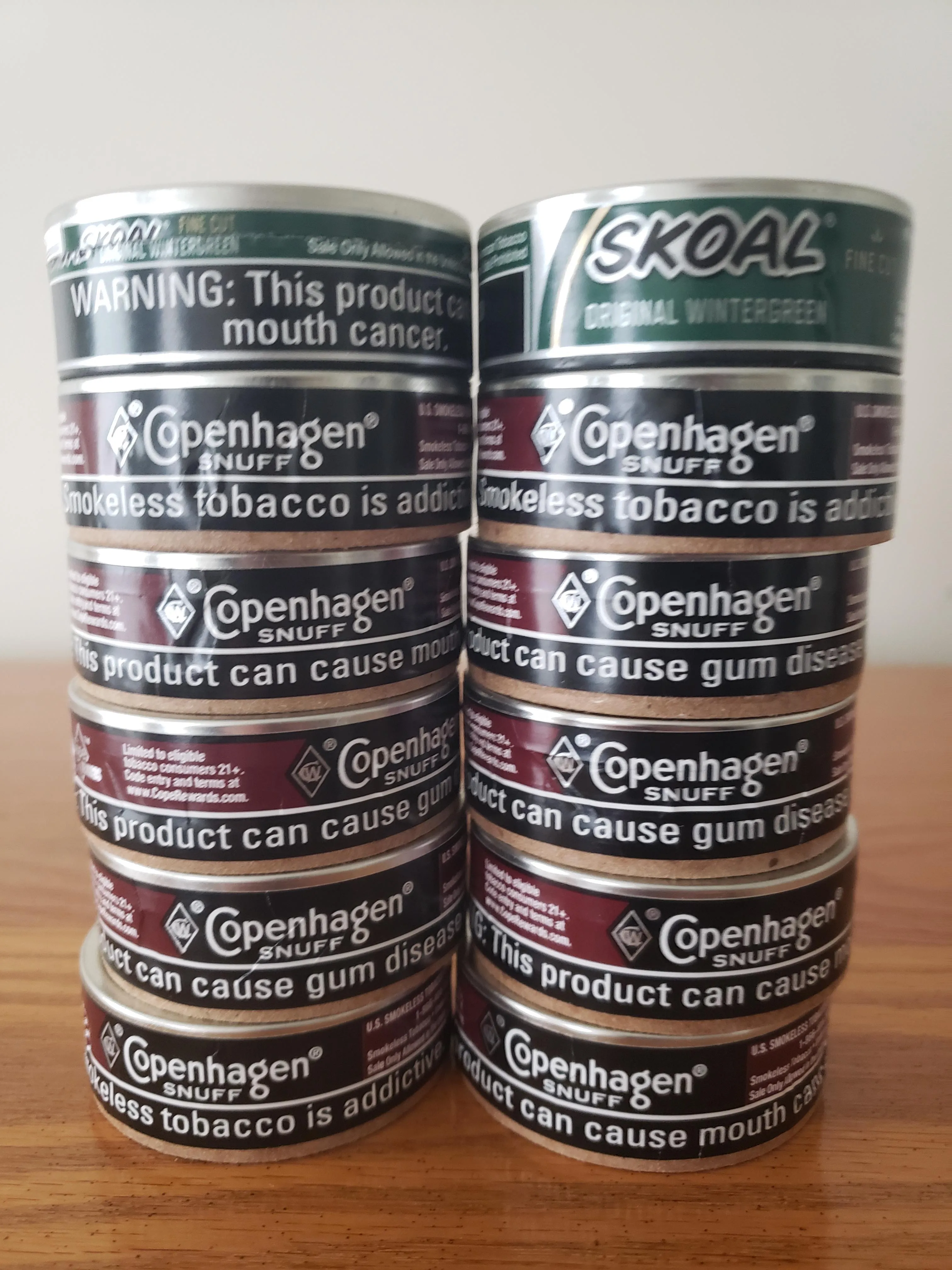 Copenhagen Snuff and Skoal FC Wintergreen this week.