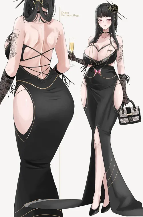 D Looking Stunning in Black Dress Back & Front [Nikke]