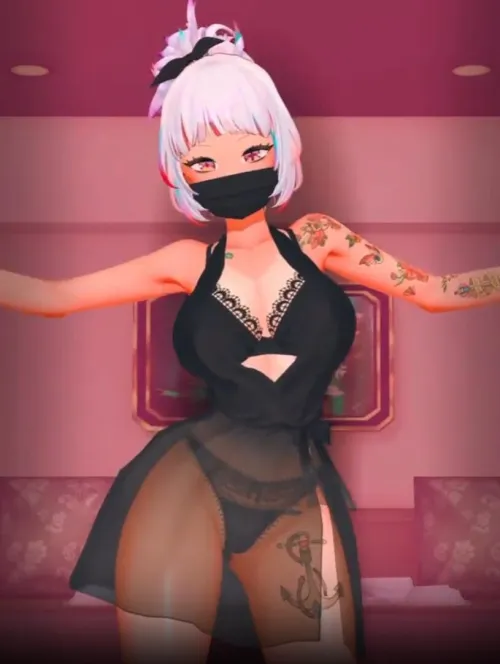 Cute VTuber is a little embarrassed to show her face so she hides it in a mask (VTuberFefe) [Mythic Talent]
