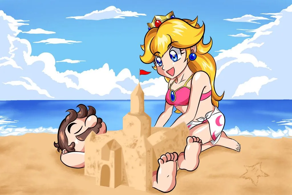 Mario and Peach at the beach (kitt-fishy)