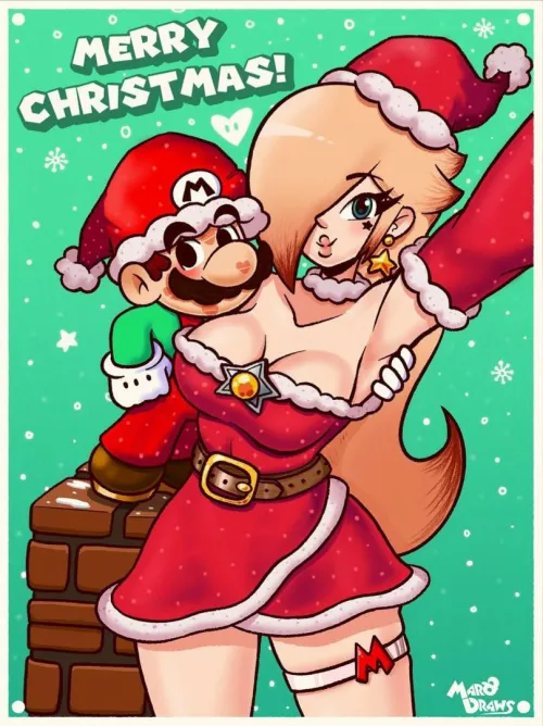 Merry Christmas from Mario and Rosalina (MaroDraws)