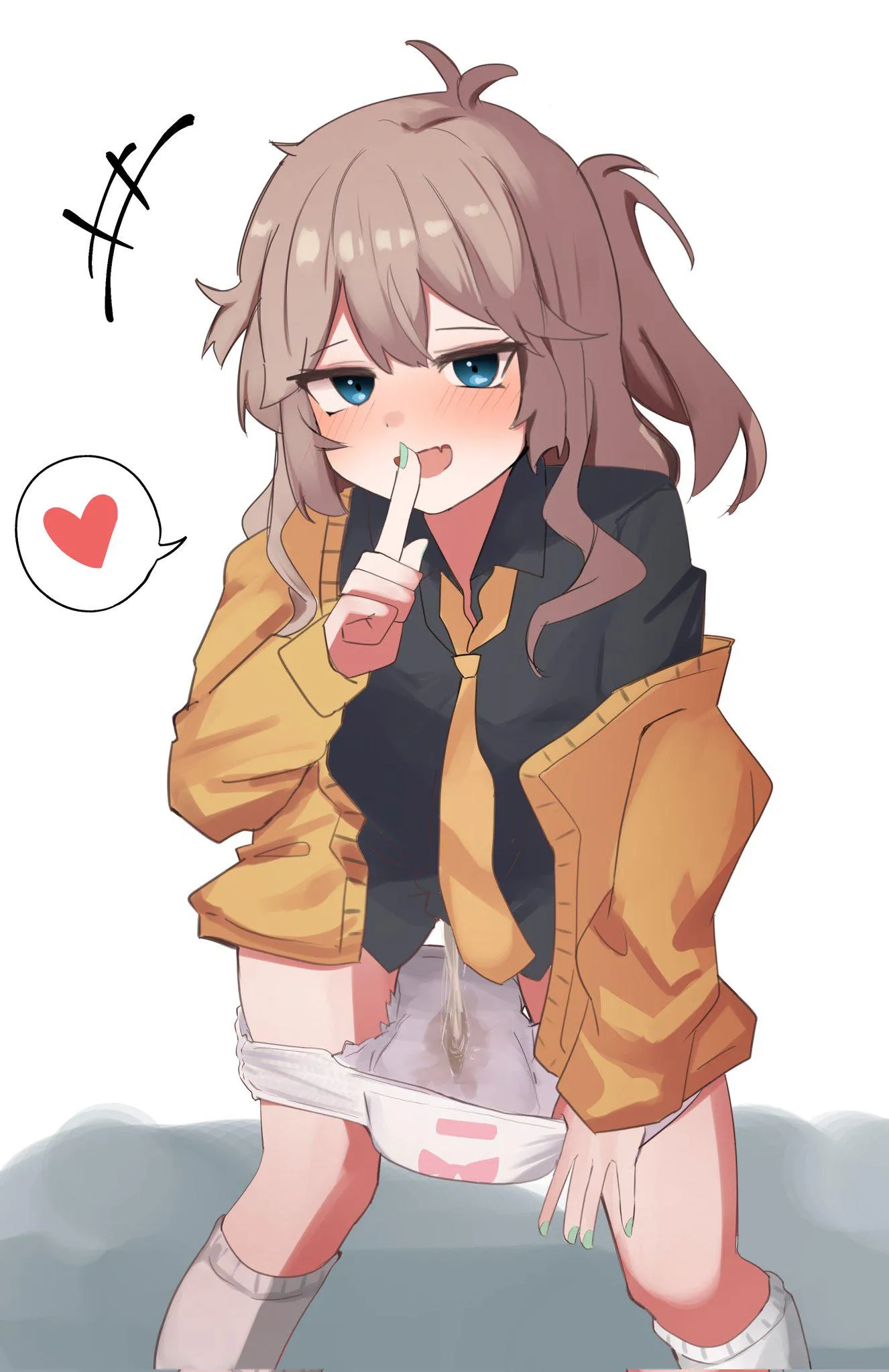 Peeing in her diaper while she pull it down to show you