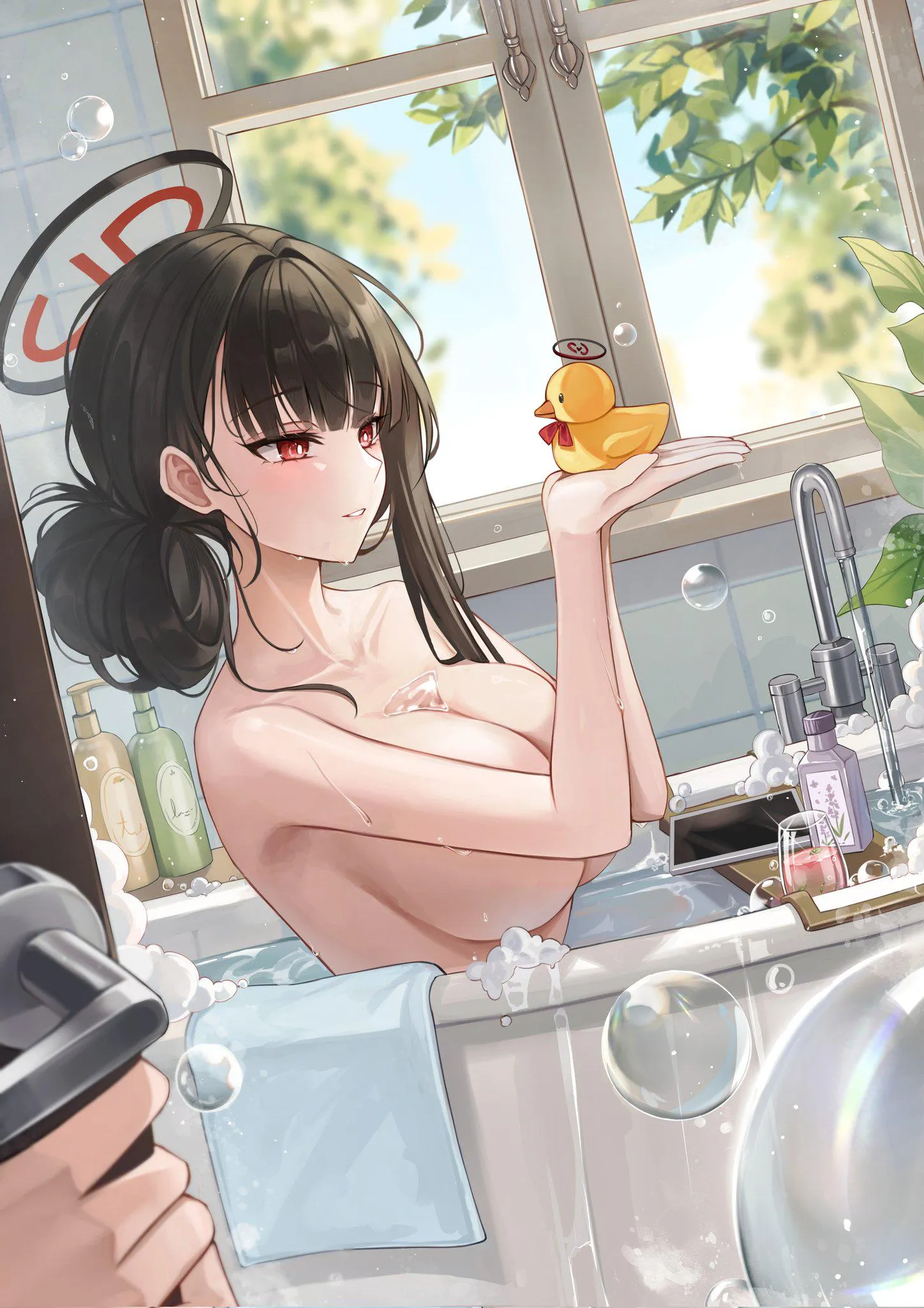 Rio loves bathing with a rubber duck