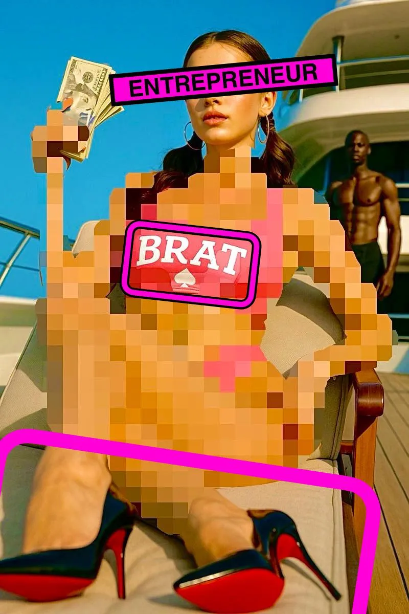 This OF brat makes her money selling feet pics to sad whitebois gooning in their parents’ basements while she parties on yachts with rappers. Jealous? Art by @IR_Aesthetics_