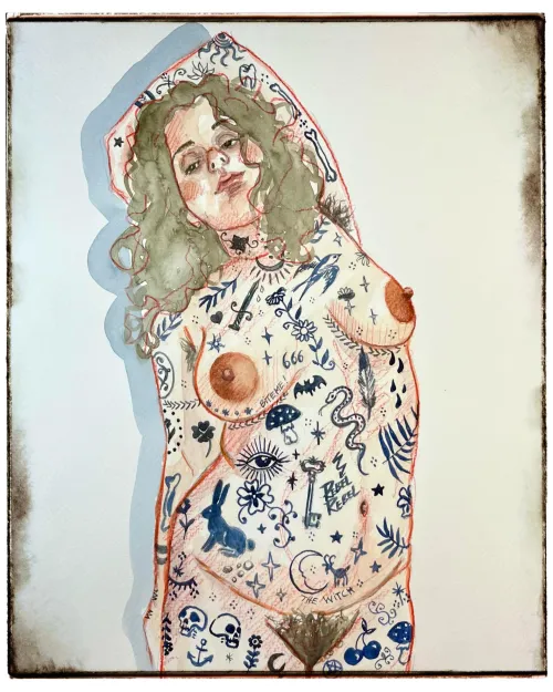 Model: Bernie/ watercolor painting with fantasy tattoos/ by me