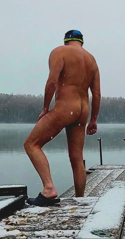 Winter lake, I swam alone in the blizzard