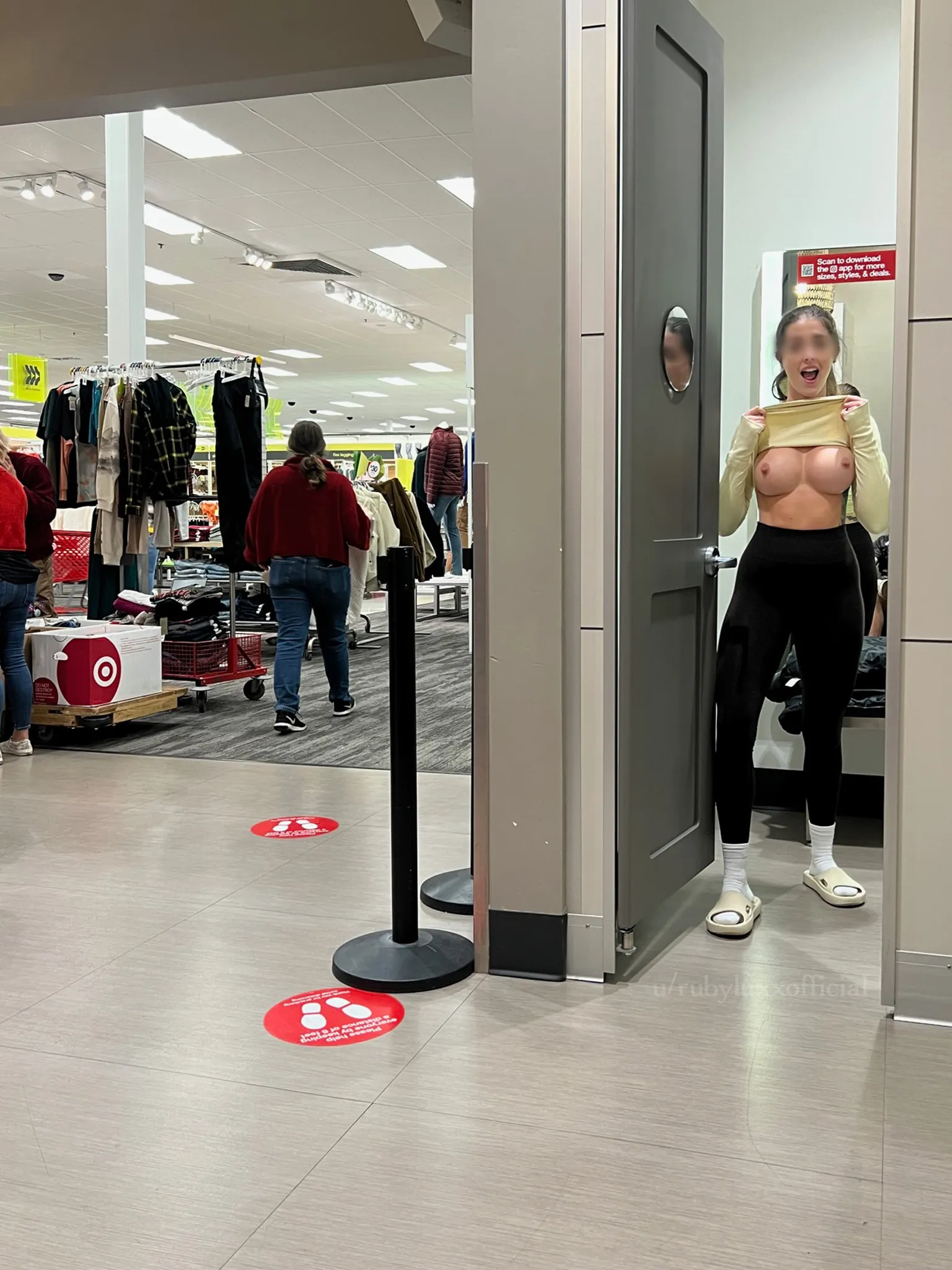 Trying on a new pair at target