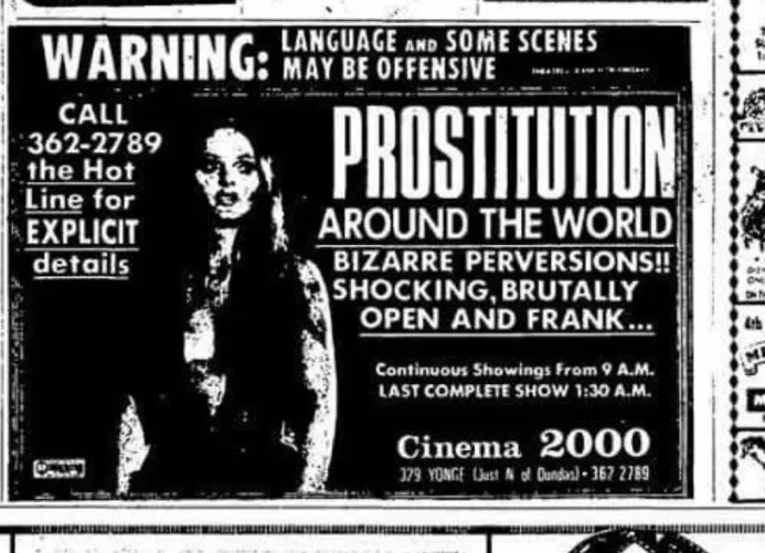An ad mat from 1976 shows Prostitution Around The World advertised with its own phone sex line.