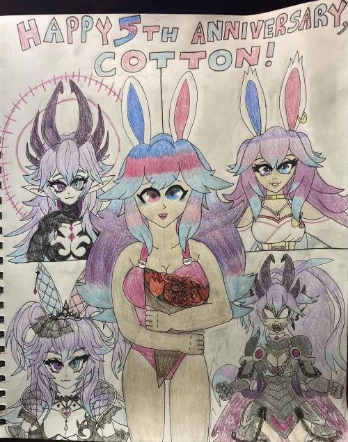 Fan art I drew in honor of Cotton's 5 years of Vtubing