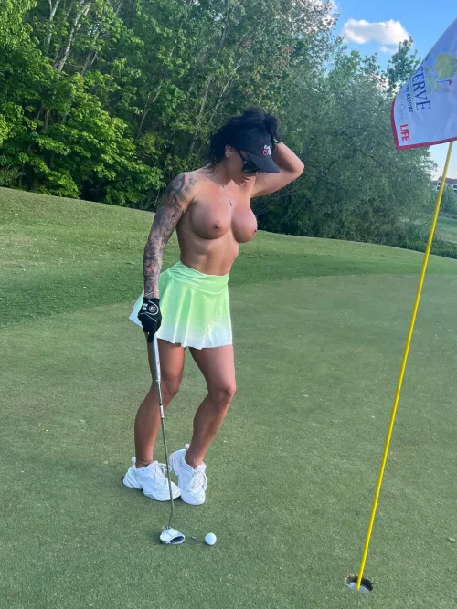 The guys dared me to play topless one public course ... and here I am , I don't ever dissapoint