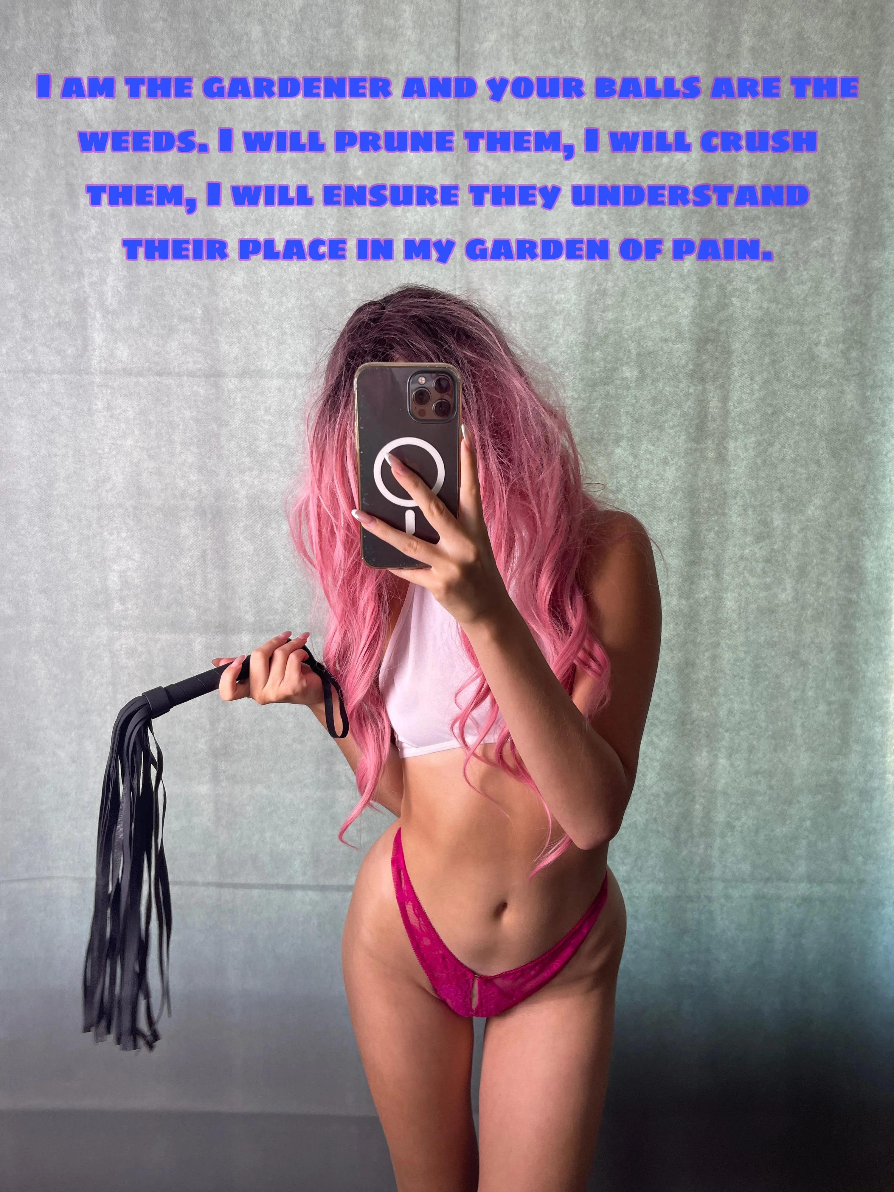 I will crush your balls today! Welcome in my garden of pain! [ImageFap: princessdollmie]