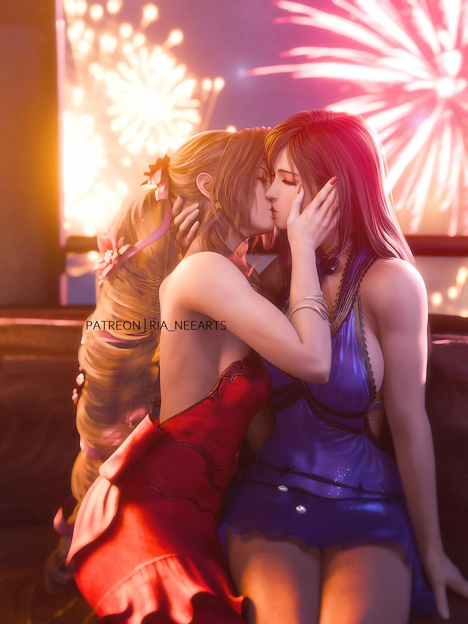 New years kiss - Aerith x Tifa (Ria_neearts)