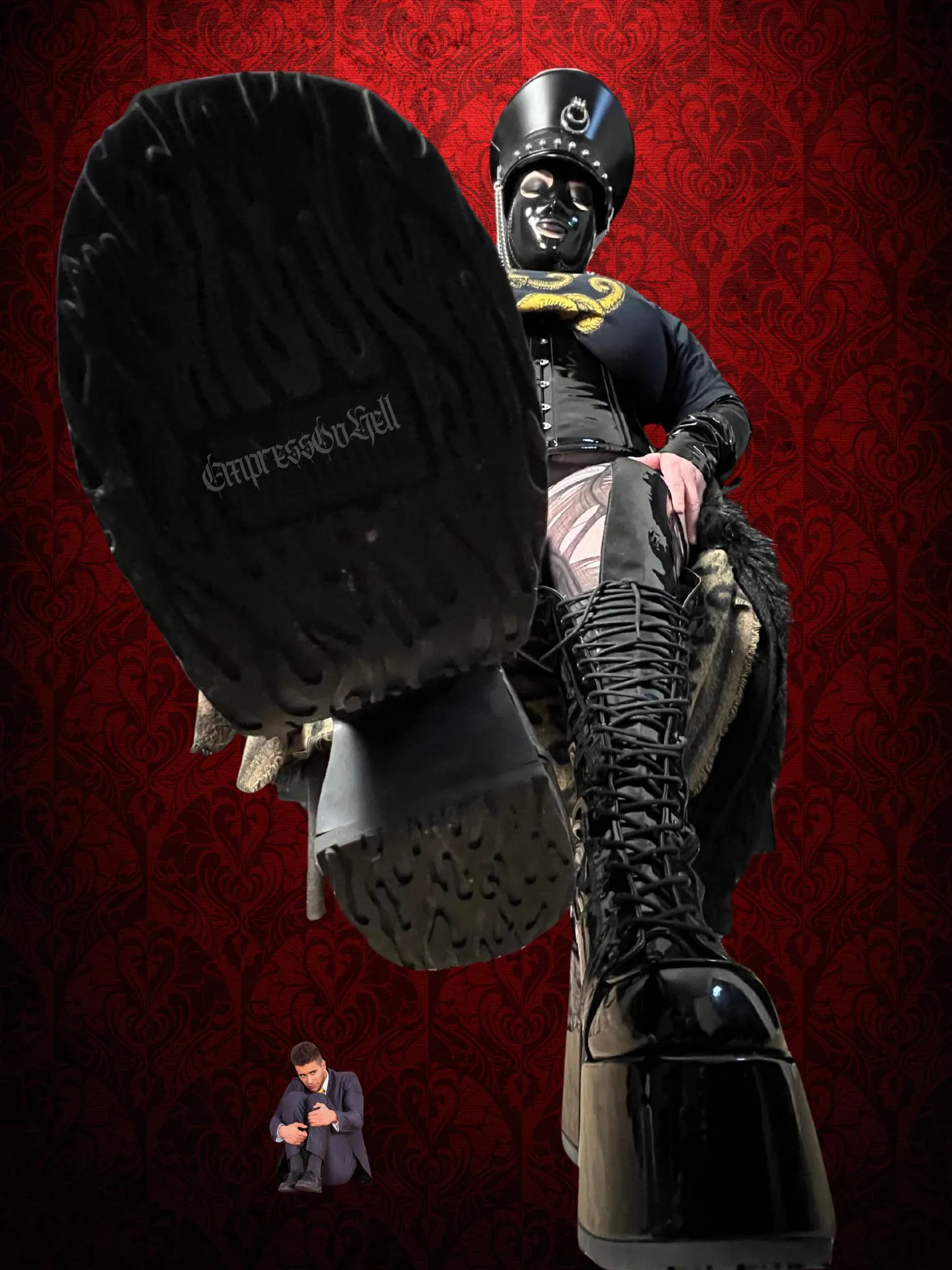 How does it feel being a tiny boi beneath my giant goth boots?