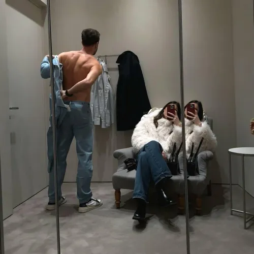 He hates shopping but I love it. I take him shopping and make him try things on. I take pictures, boss him around like my bitch. I love telling the staff what to bring him and what I like on him and the girls look at me like I'm some bad ass boss. The s