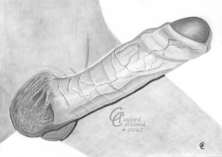 (#67) Erect boner with semi-open foreskin, drawn by me