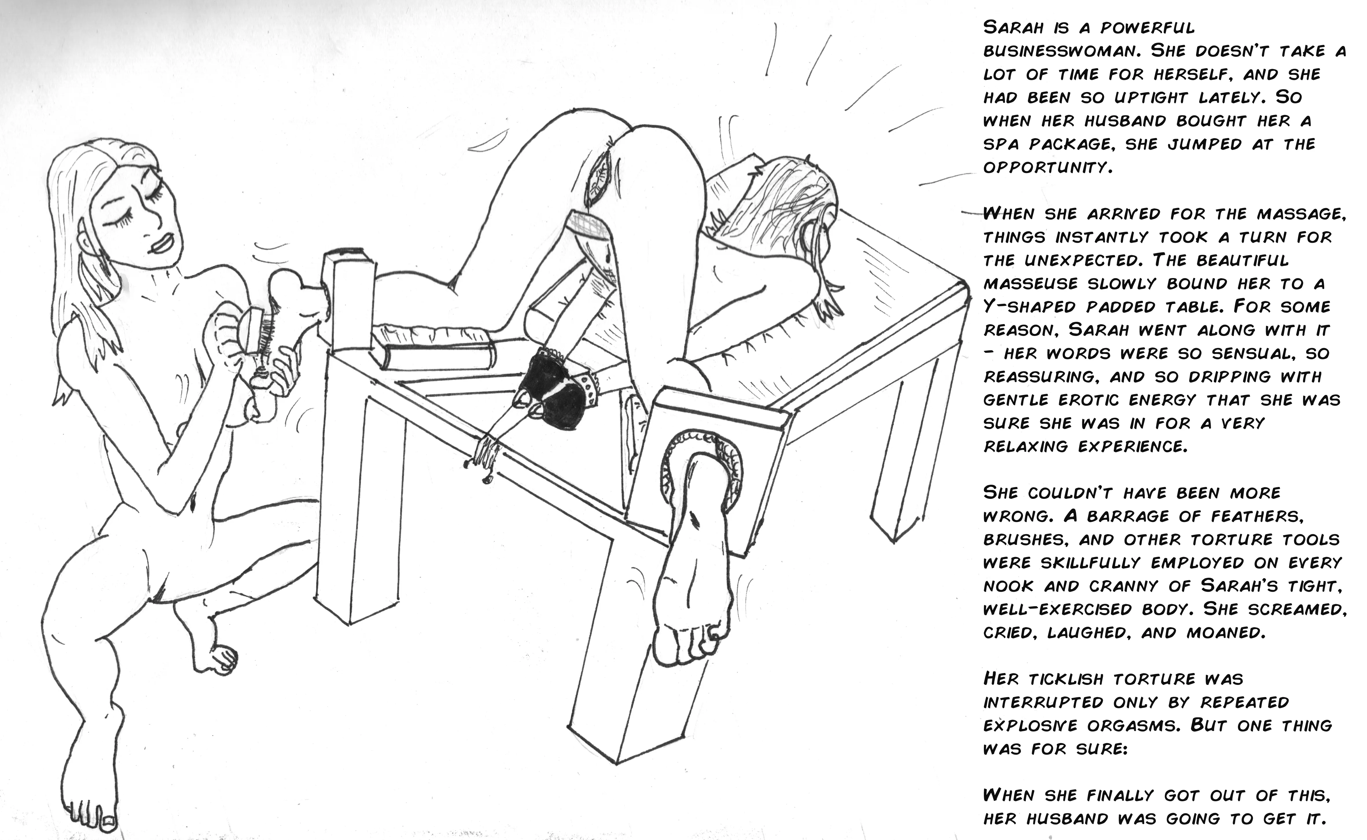 A businesswoman's unusual massage (F/F, hand-drawn)