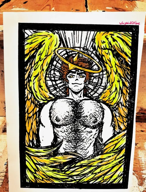 Heavens biggest D1ck! Woodblock print, all hand drawn, carved and printed.