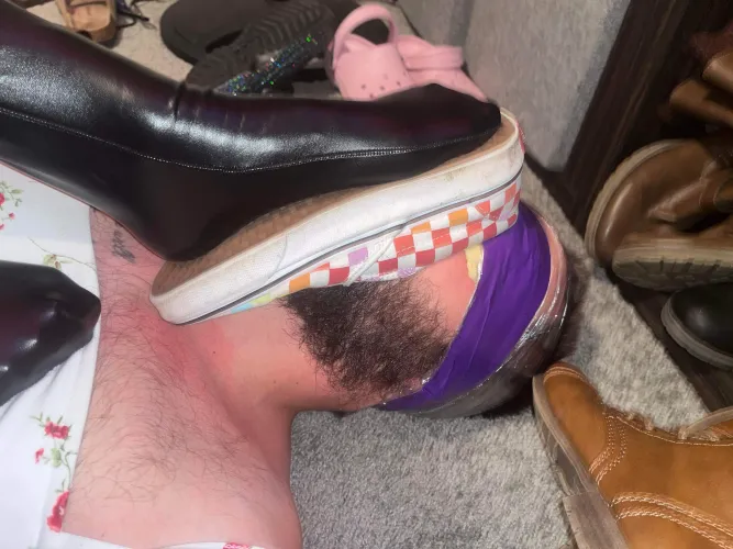 Just love having him tied down and making him sniff my dirty shoes after wearing them all day 😈😈