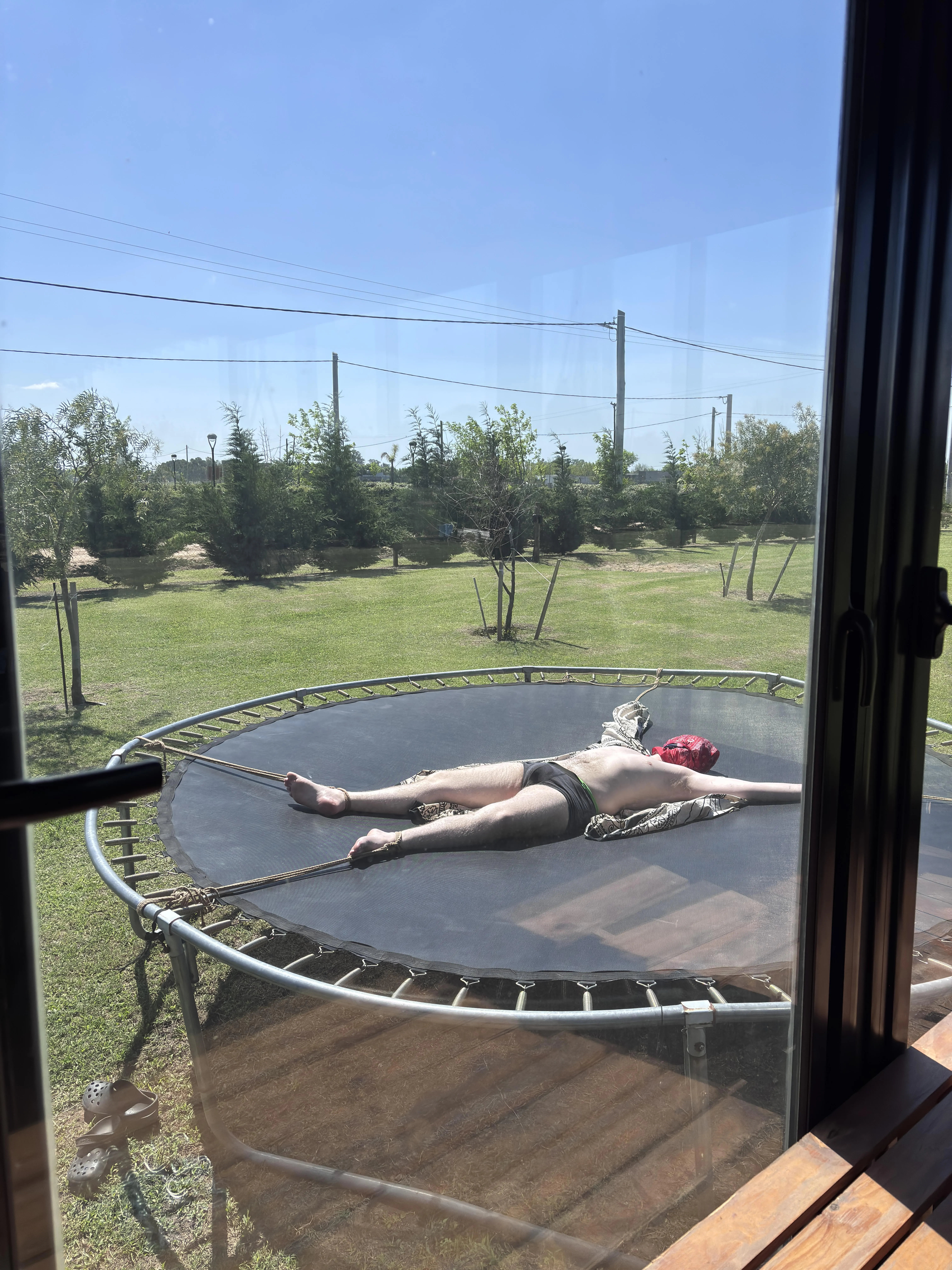 stretched outside to dry after a forceful shower, while they left for some groceries