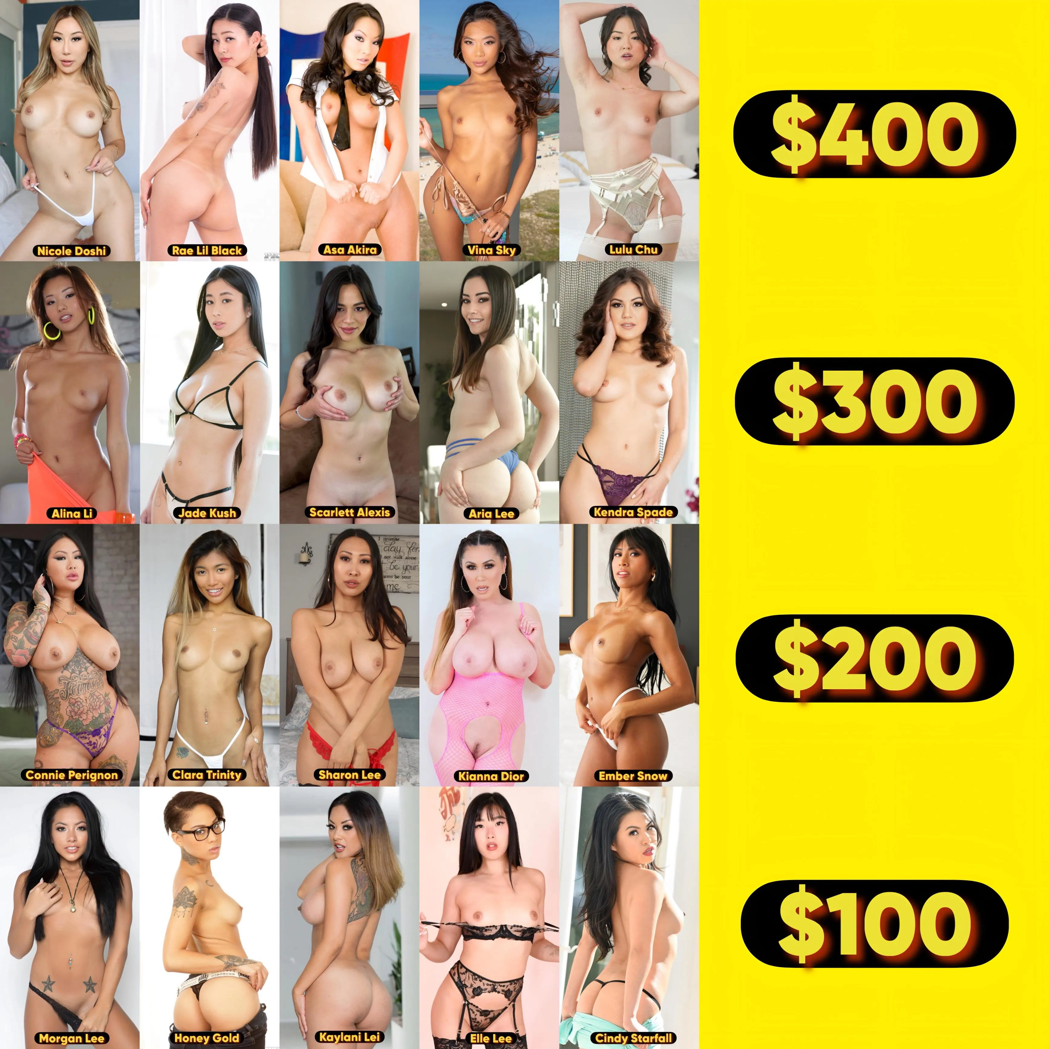 Spend $700 on these Asian pornstars! Their prices were randomized.