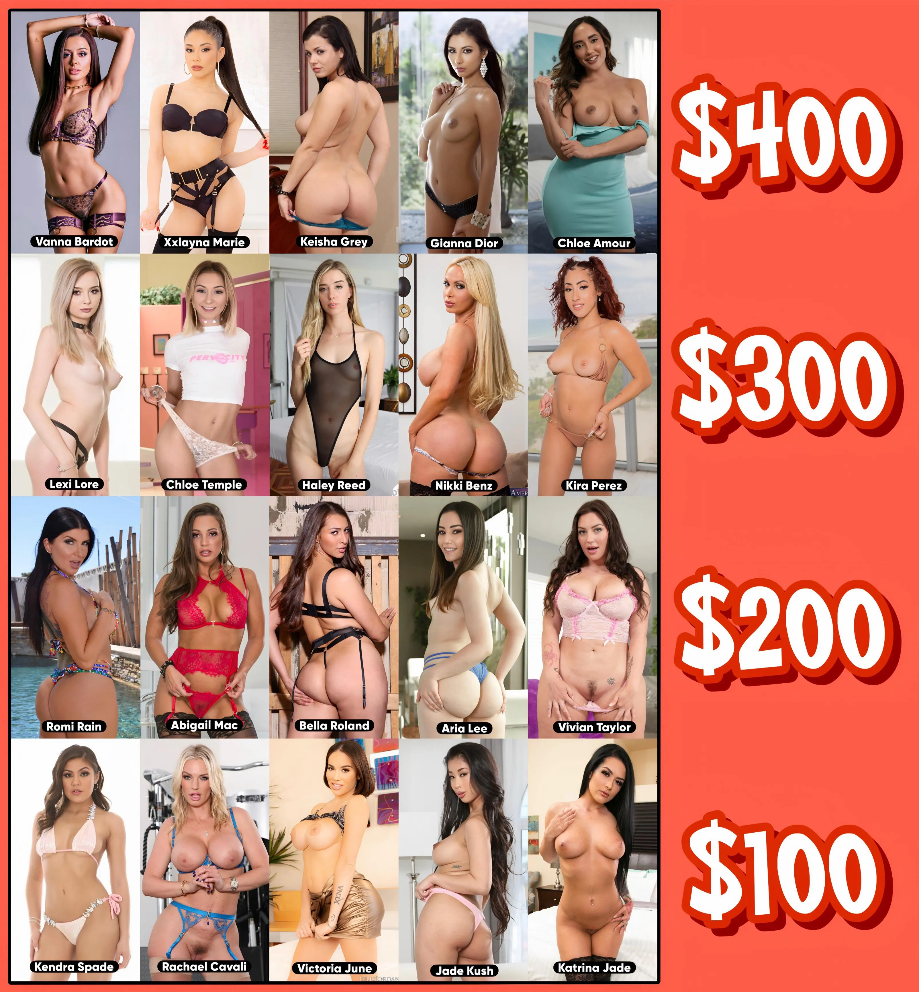 Spend $700 on these pornstars from below, their prices were randomized