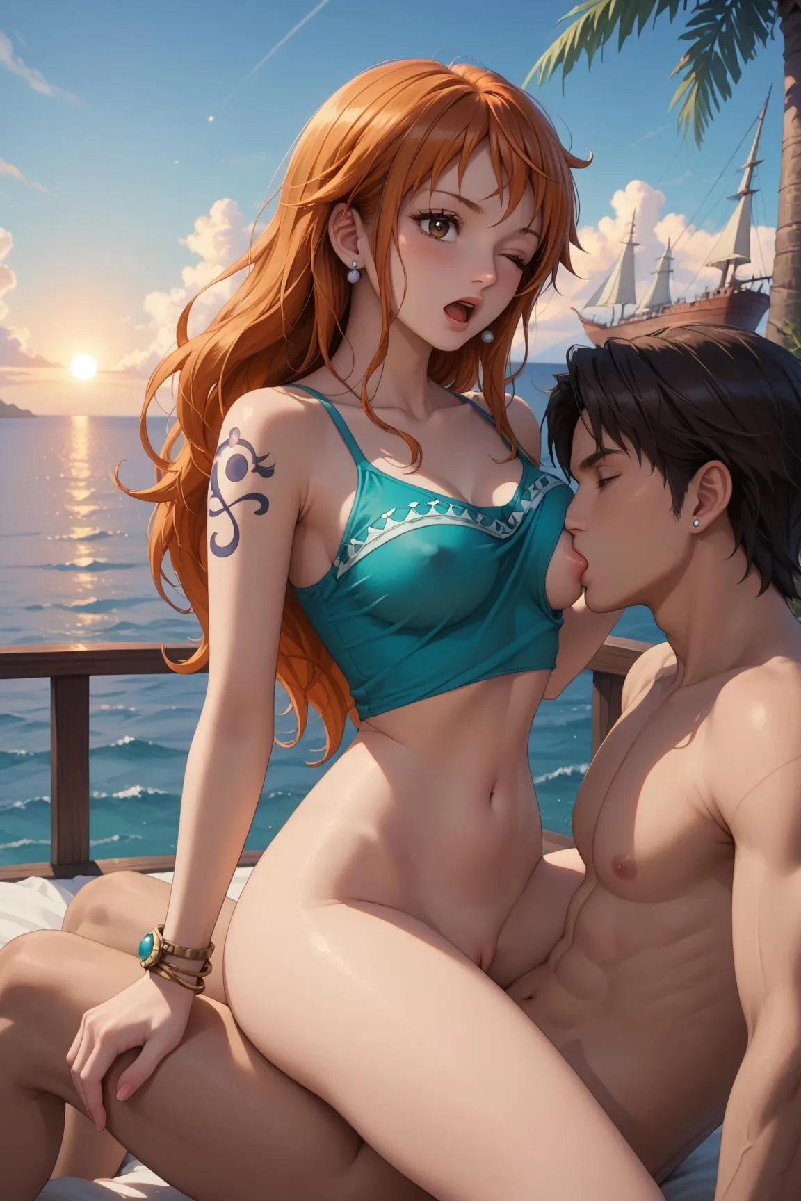 Sexy Nami has fun