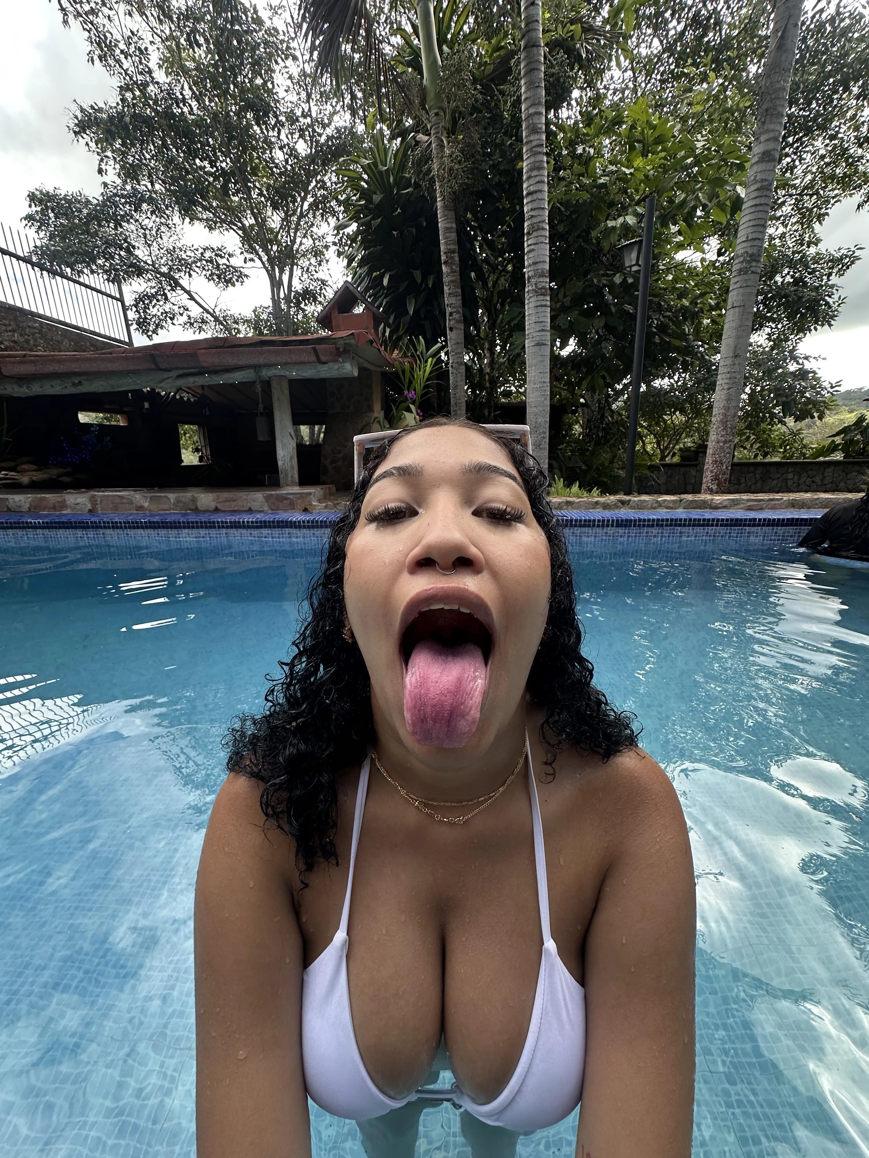 Pool day and sticking my tongue out🤗